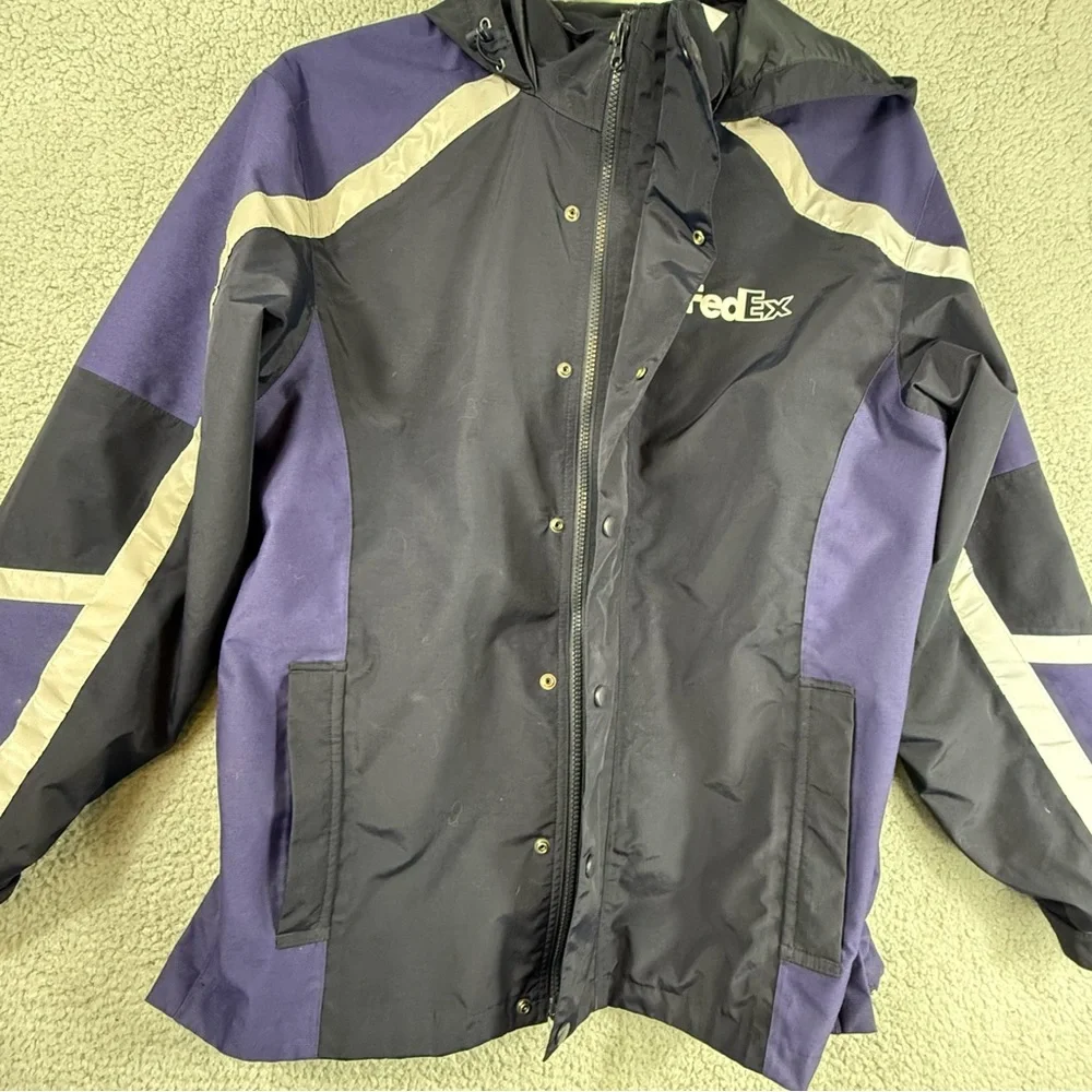 FedEx Black Windbreaker Jacket with Reflective Trim - Picture 3 of 16